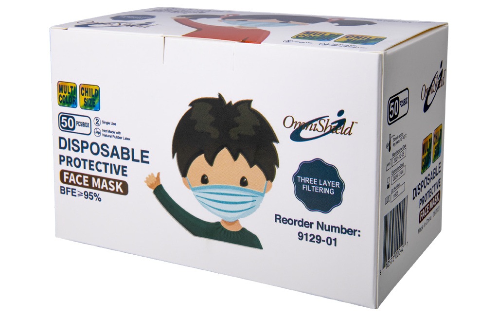 OmniShield #9129-01 Multi-Color Protective Face Mask, Child Size